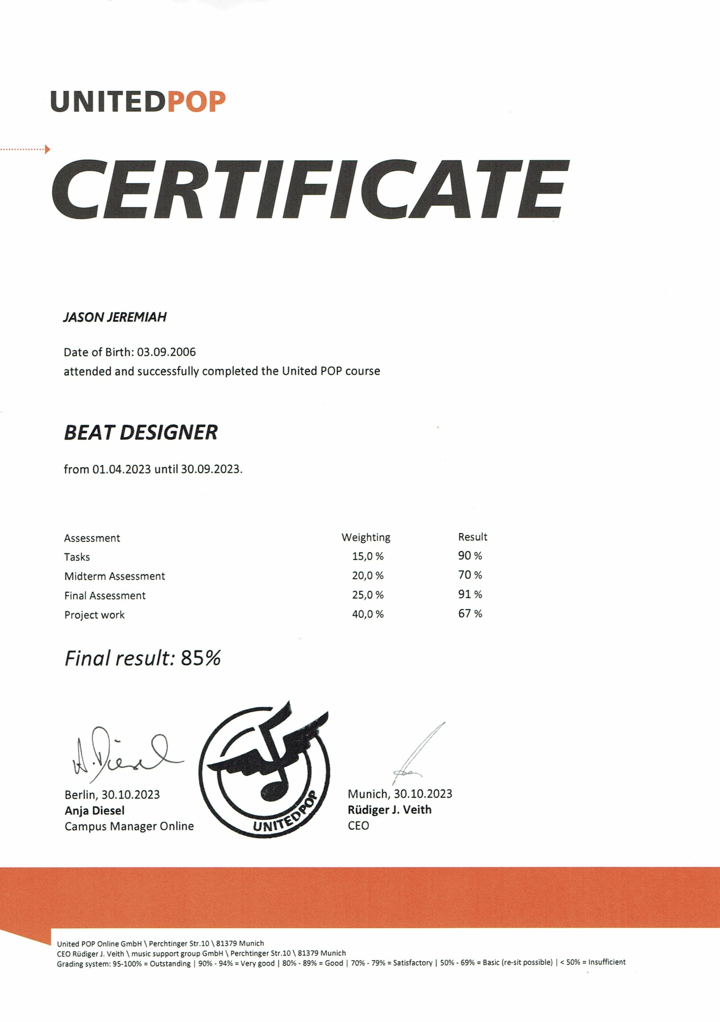 Full Beat Designer & Sound Technician document, page 1